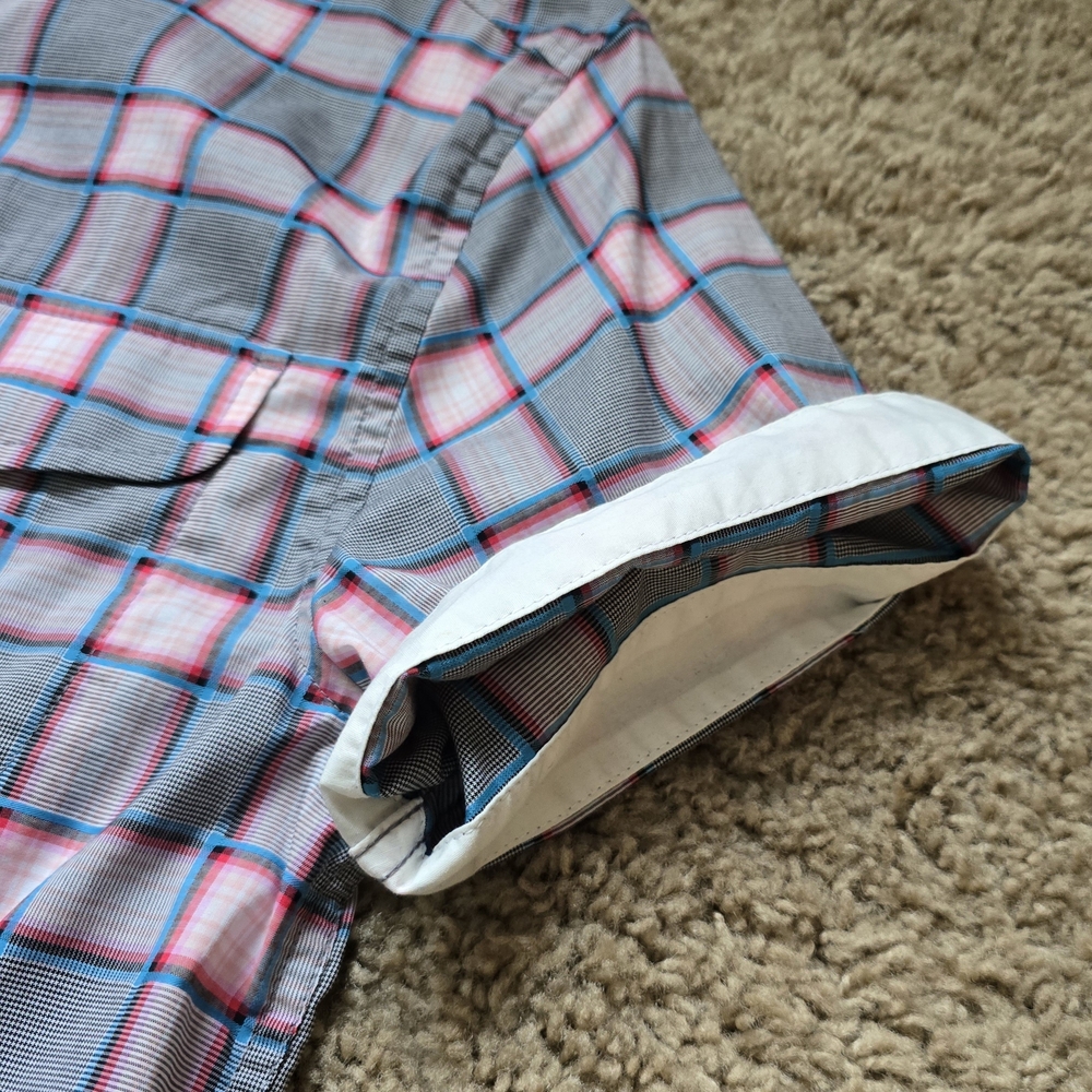Penguin Men's Plaid Short Sleeve Shirt - Gray and Pink Sz. Small - Picture 4 of 10